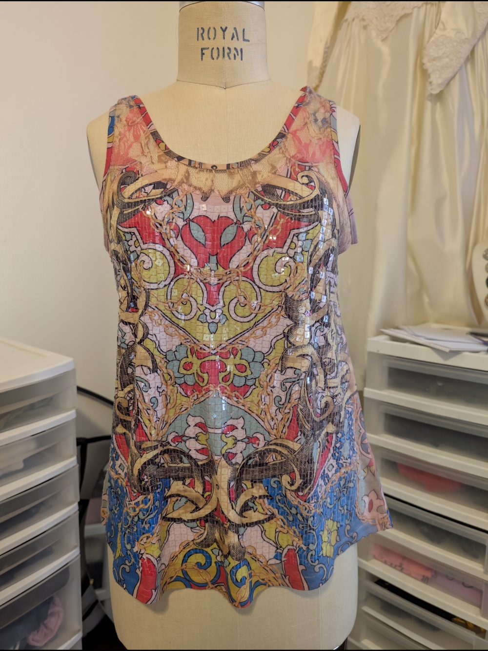 B Bella Multicolor Mosaic-Print Tank Top with Blue, Red, Pink and Yellow Accents